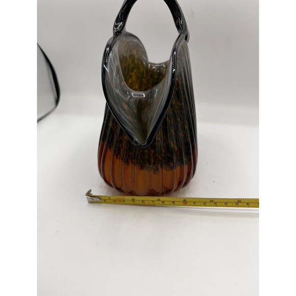 Vintage Murano Style Glass Handbag Purse Sculpture Cased Glass Fluted 8” Fall - Picture 10 of 11